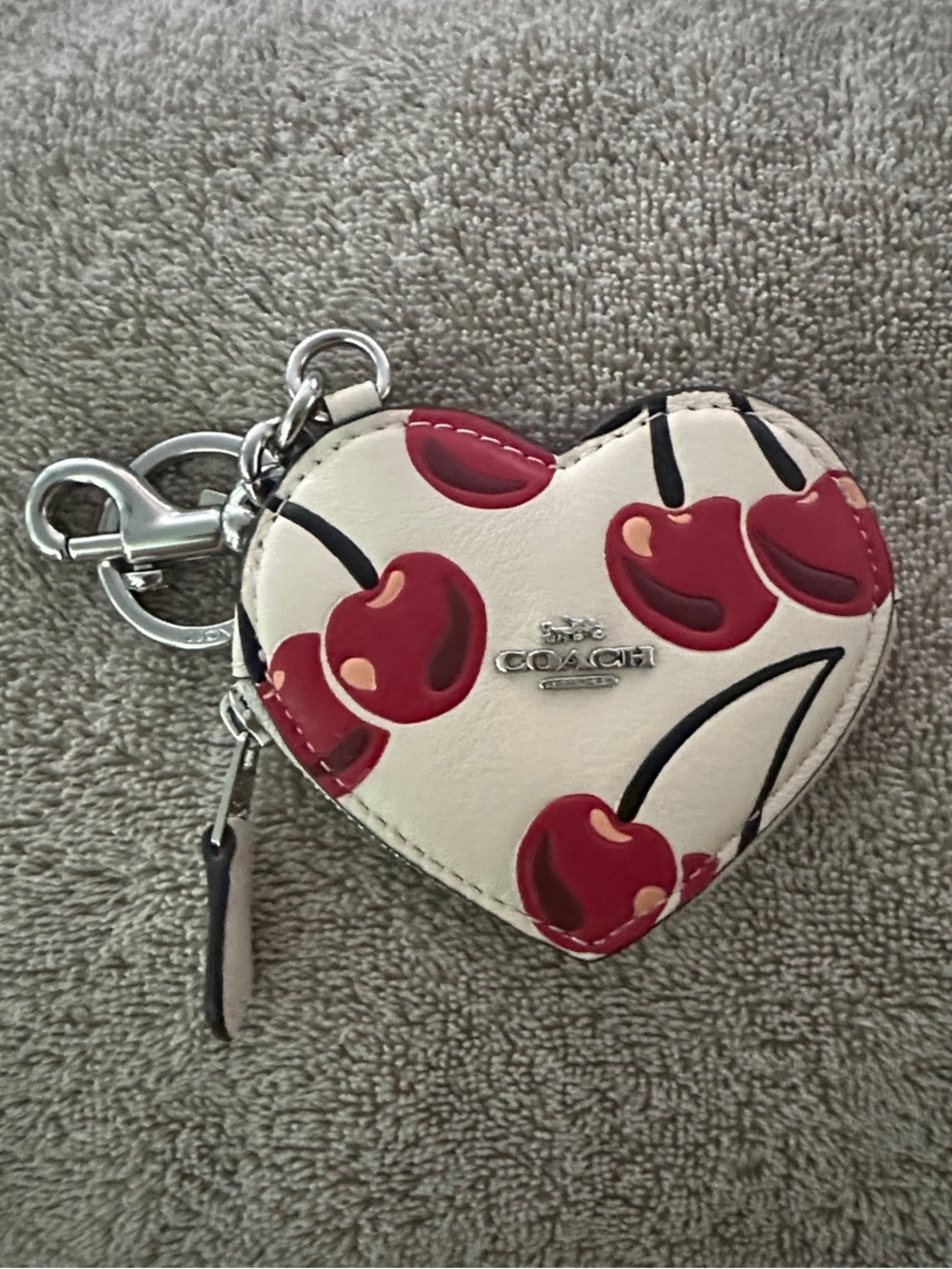 Coach Heart Cherry Keychain Pouch - Cream & Red